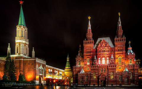 晚上，红场，莫斯科，建筑，教堂，俄罗斯
