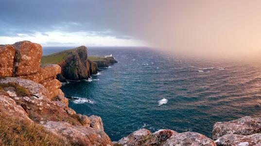海，岩石，雾，景观，苏格兰