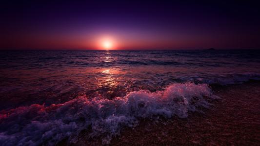 希腊，冲浪，海滩，海岸，晚上，海，太阳，日落