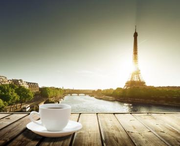 咖啡，表，法国，杯，咖啡杯，艾菲尔铁塔