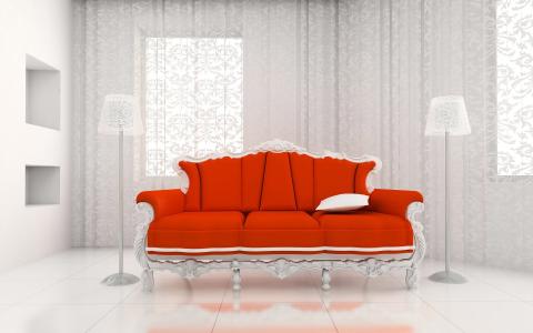 红色沙发，灯，魅力