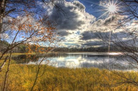 秋天，大自然，湖，人类发展报告，太阳