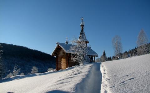 冬天，雪，漂流，房子，寺庙，教堂，天空