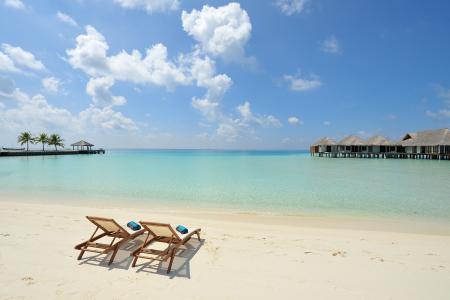 白色的沙滩，马尔代夫，躺椅，岛屿，塞舌尔