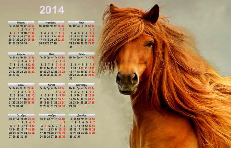 假日，新年，日历，符号，2014年，马