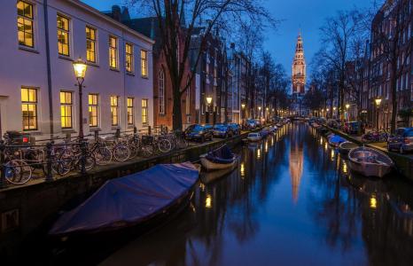 照片，阿姆斯特丹，|蓝色小时|，荷兰