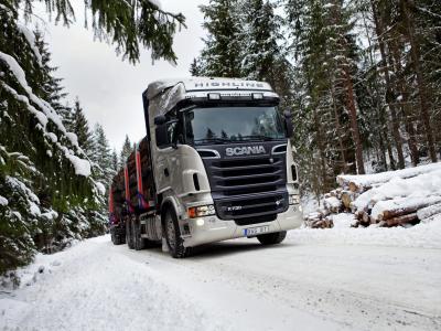 斯堪尼亚r730，卡车，木材，雪，森林