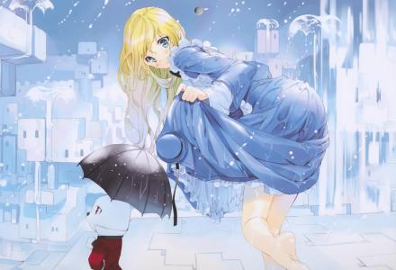 雨，艺术，兔子，雨伞，女孩，ueda ryou