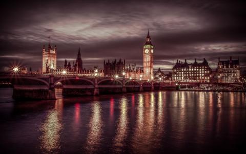 灯，晚上，伦敦，英格兰