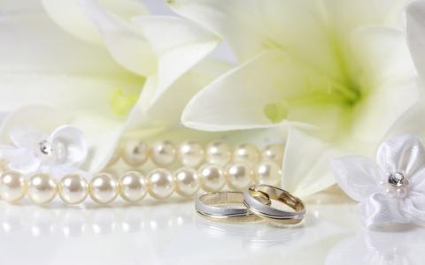 百合花，戒指，婚礼，珍珠