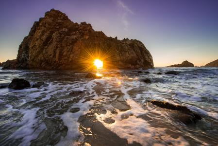 加利福尼亚州，海洋，岩石，日落