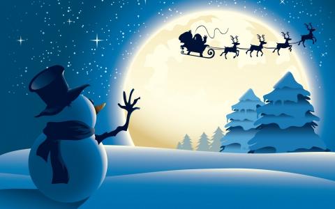 雪人，圣诞节，圣诞节，雪人，鹿，雪，圣诞树