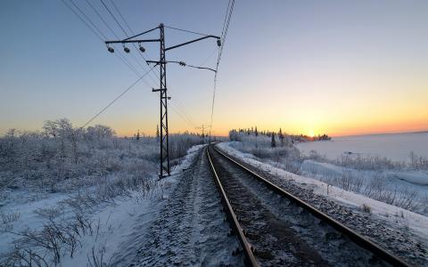 铁路，冬天，雪，早上