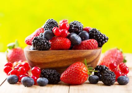浆果，草莓，黑莓，蓝莓，黑醋栗，杯，新鲜，浆果，草莓
