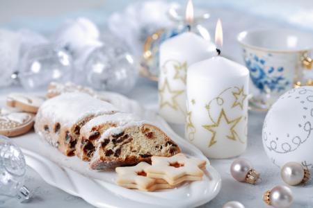 新年，圣诞节，茶，饼干，蜡烛，球