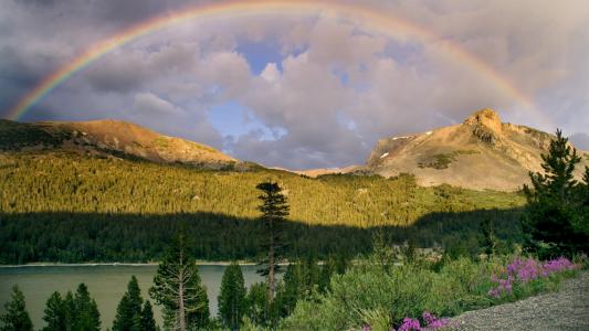 山脉，森林，彩虹，风景