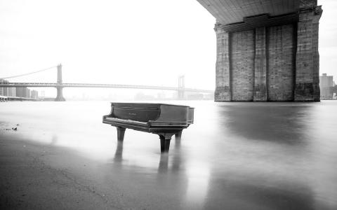 桥梁，钢琴，河流，音乐