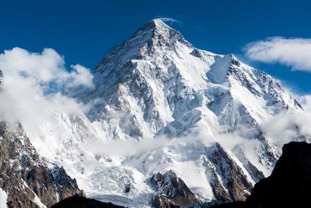 K2山，Monte Godwin-Osten山，Karakorum山，喜马拉雅山，山顶，山坡，积雪