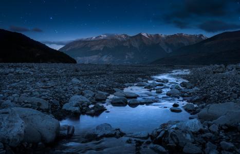 石头，夜晚，星星，南阿尔卑斯山，山脉