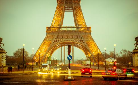 法国，埃菲尔铁塔，晚上，巴黎