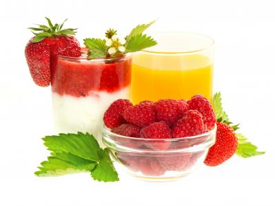 浆果，覆盆子，草莓，甜点，果汁