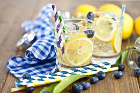 蓝莓，饮料，浆果，冰，柠檬