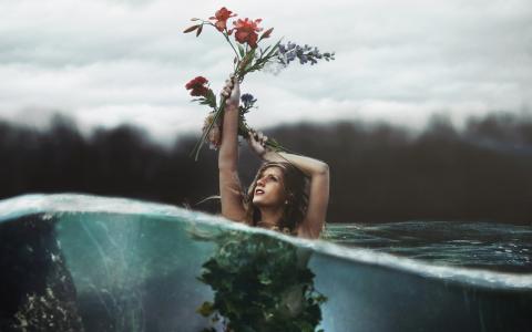 波浪，鲜花，两个，世界，两个，生活