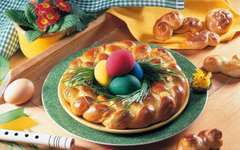 复活节，复活节蛋糕，krashenki，复活节彩蛋，包子，鲜花，紫罗兰，管道