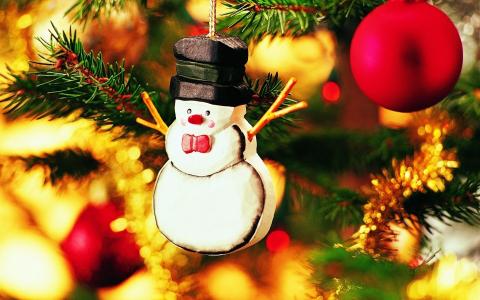 新年，雪人，树上的玩具