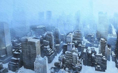 城市，摩天大楼，雪