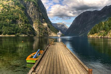 桥，挪威，水，山，lofotene