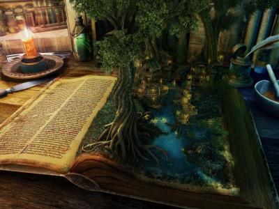 书，树，魔术，水，蜡烛