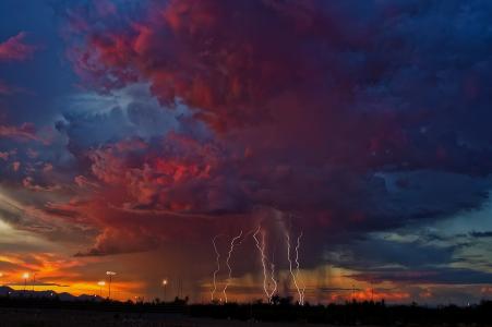 亚利桑那州，雷暴，傍晚，天空，闪电