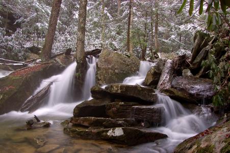 森林，冬天，岩石，瀑布，性质