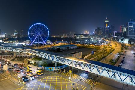 香港，中心，夜晚，灯光