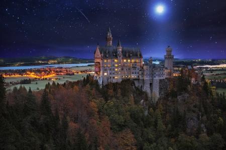 城堡，夜晚，天空，自然，星星，城堡