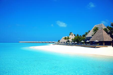 马尔代夫，沙滩，大海，沙滩，平房，天空