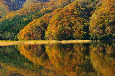 福岛，akimoto湖，日本，япония，秋天