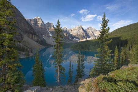 冰Lake湖，十峰谷，加拿大班夫国家公园，Moiraine湖，十峰谷，加拿大班夫，山，森林，树木，风景