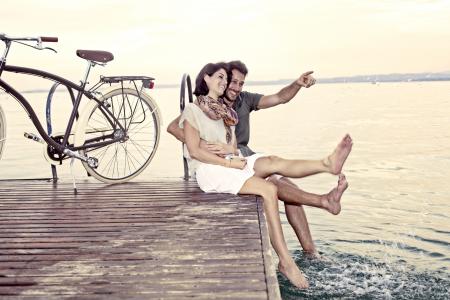 自行车，爱，关系，夫妇，码头