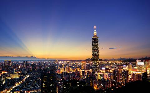 台湾，中国，台北，傍晚，城市