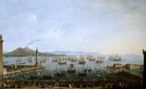 绘画，安东尼奥朱莉，从码头，海景的卡拉波旁港的视图