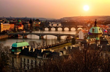 捷克共和国，布拉格，旧城，晚上，日落，建筑，布拉格，捷克