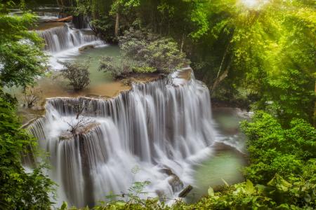 瀑布，瀑布，泰国，树木，性质