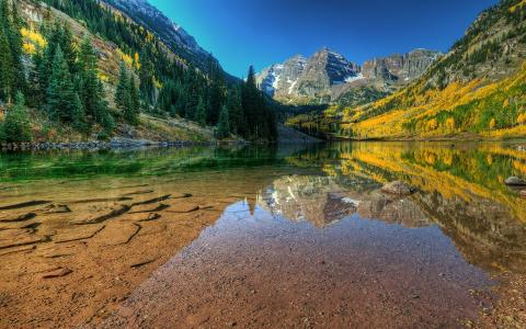 秋天，石头，透明度，山，湖，水