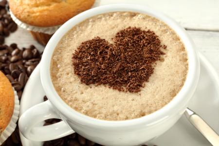 心，咖啡，爱，心，杯，豆类，爱，咖啡