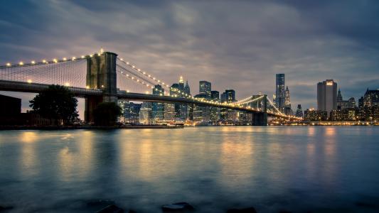 大桥，曼哈顿，纽约，小镇，布鲁克林大桥