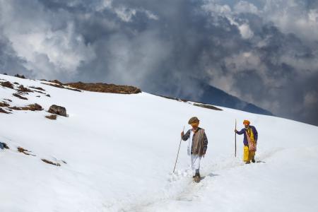 尼泊尔，山，通，雪，流浪者，萨杜，工作人员，头巾