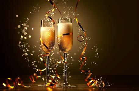 新的一年，蛇纹石，眼镜，香槟