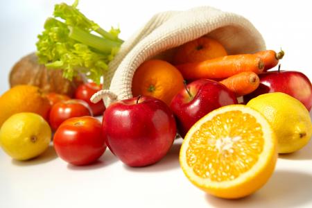 水果，胡萝卜，橘子，苹果，柠檬，蔬菜，吃